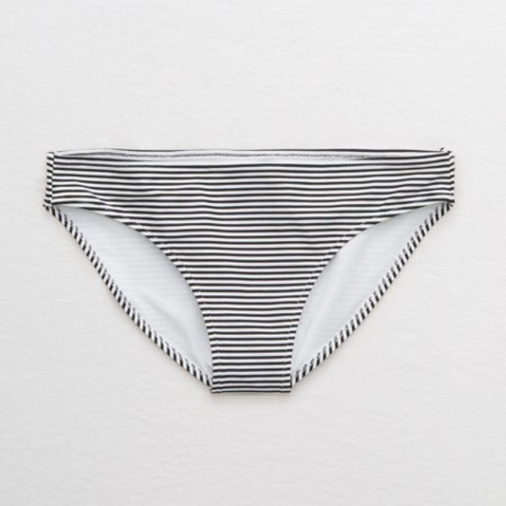 BOGO NWT Aerie Printed Bikini Bottom Striped True Black Size Small